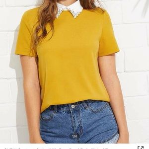 Contrast Collar Pearl Mustard Top